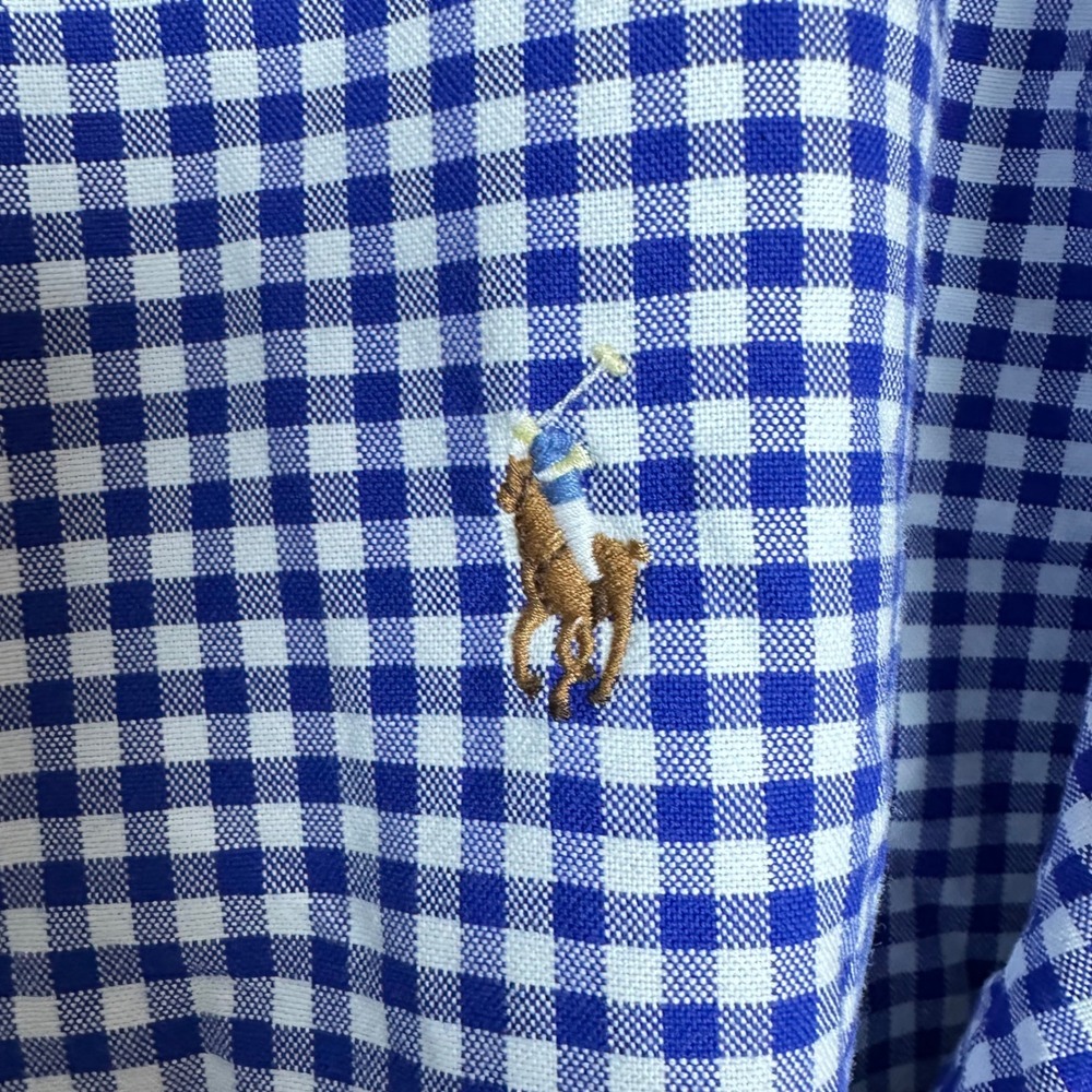 Ralph Lauren Men XXL Gingham Button Down Shirt Blue Pony Classic Long Sleeve - Picture 3 of 9
